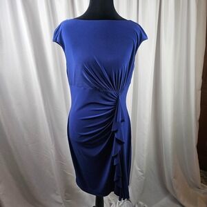 Women's Lauren Ralph Lauren Royal Blue Cocktail Dress Ruched Ruffle Elegant Sz 8